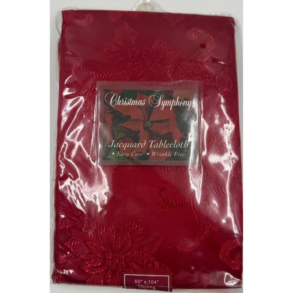 Benson Mills Christmas Symphony Jacquard Tablecloth Ponsettia 60"x104" Oblong